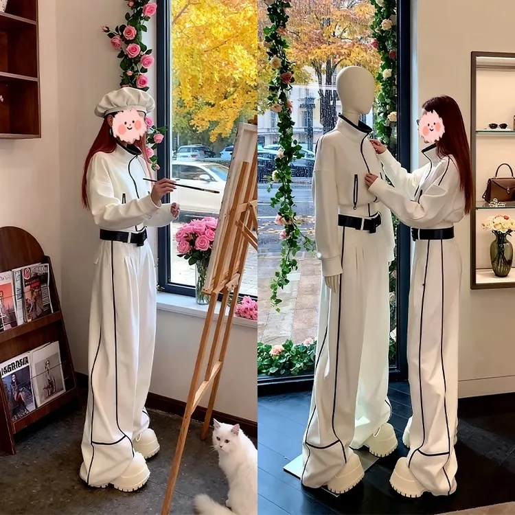  【现货套装】 婉君【运动美学】加厚摇粒绒 秋冬立领夹克外套+弯刀裤