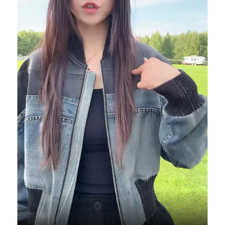 美式复古立领短款牛仔外套女2025新款休闲拉链开衫夹克宽松上衣潮