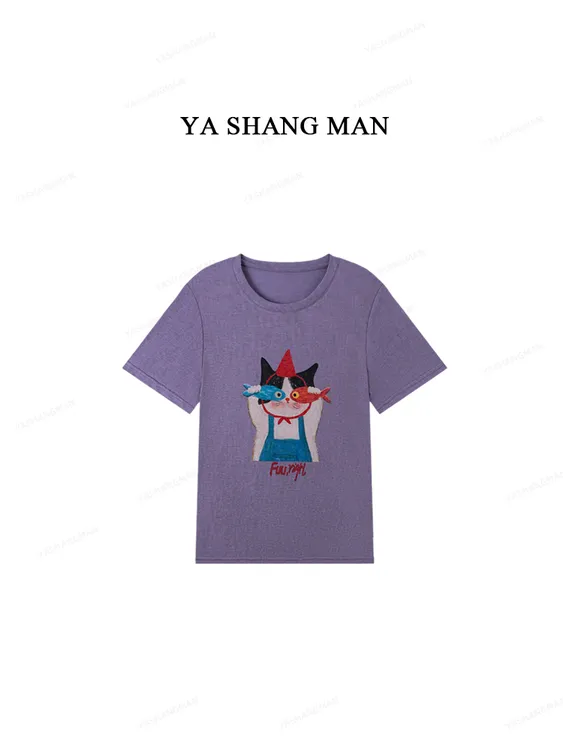 【丹麦童话】 桑蚕丝+亚麻 夏季美式时尚短袖印花卡通童话T 25935