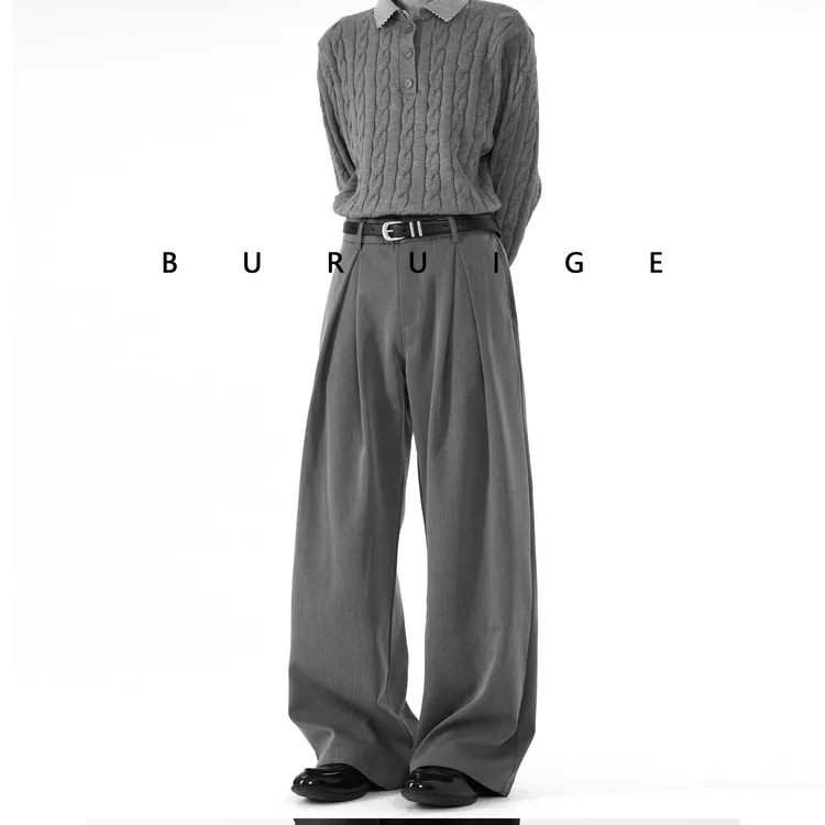 BURUIGE  立A字西裤男秋款廓形宽松弯刀阔腿裤cleanfit微喇西裤