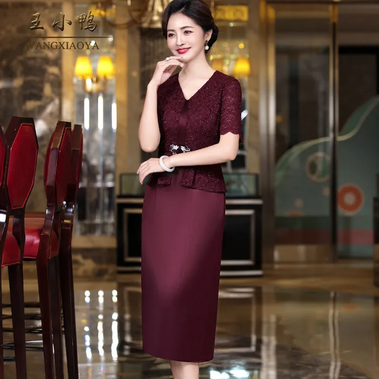 王小鸭婚宴礼服2025春夏新款连衣裙女假两件高贵气质中老年妈妈装