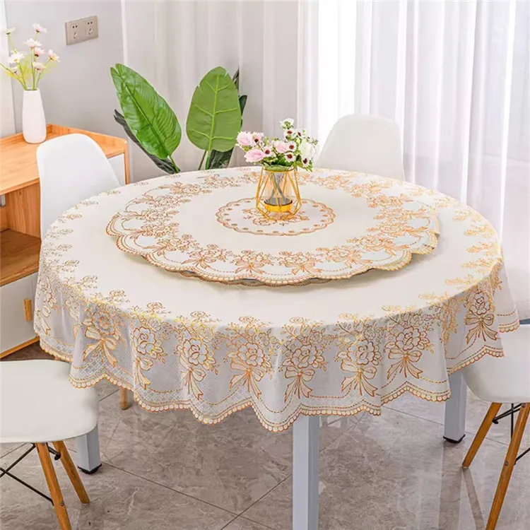 双层防水防油防烫免洗PVC塑料家用欧式大圆形餐桌布
