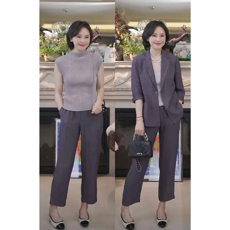 RuienCo. 烟雾紫醋酸裤 美国naia二醋酸三宅风压褶夏小脚裤