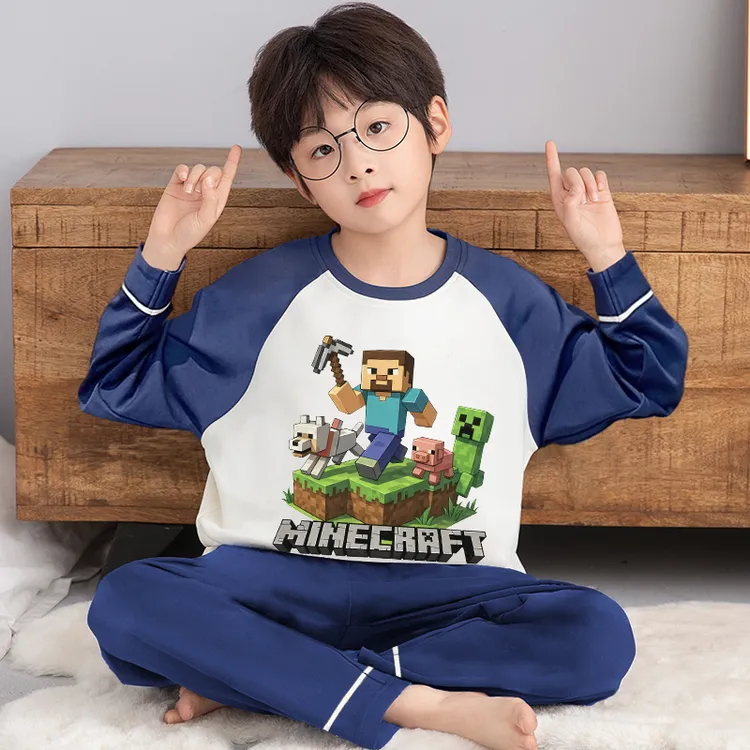 睡衣儿童春秋季纯棉长袖男孩我的世界青少年男童女童中大童家居服