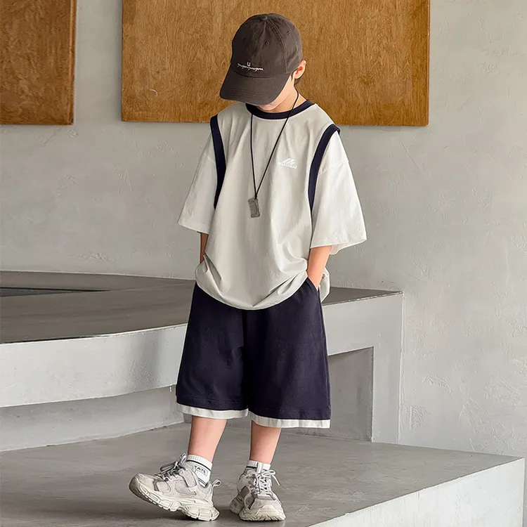 男童夏透气运动套装2025新款洋气中大童夏装两件套痞帅男孩炸街潮