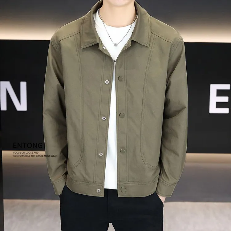 Entong夹克男士秋季新款潮牌宽松休闲翻领简约商务休闲夹克外套男