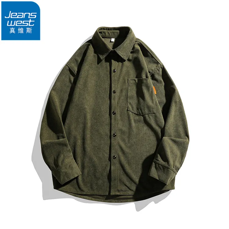 Jeanswest/真维斯长袖男装男士青春活力秋季美式灯芯绒衬衫上衣服