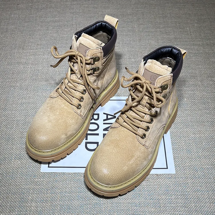 大黄靴男爆款马丁靴秋冬新款高帮皮鞋中邦厚底增高工装短靴潮男鞋