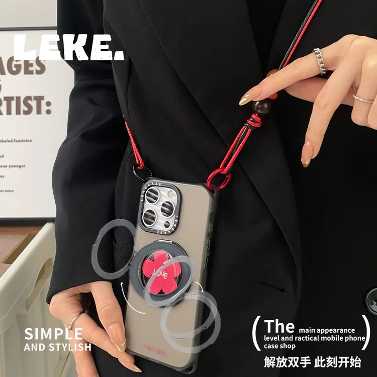 有爱花朵适用苹果15手机壳带挂绳13斜挎16四角12支架11情侣14链条