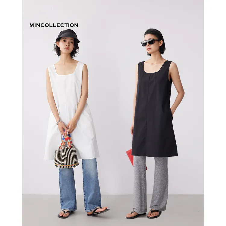 DE MincollectionU领背心裙/row风极简U领叠穿无袖连衣裙55165