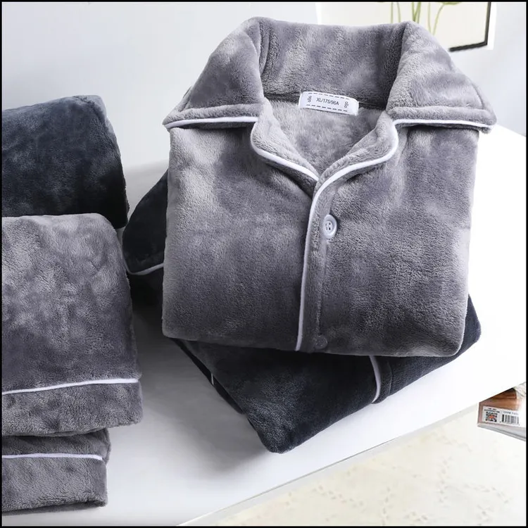 男士珊瑚绒睡衣秋冬季加厚加绒保暖长袖宽松法兰绒家居服套装冬天