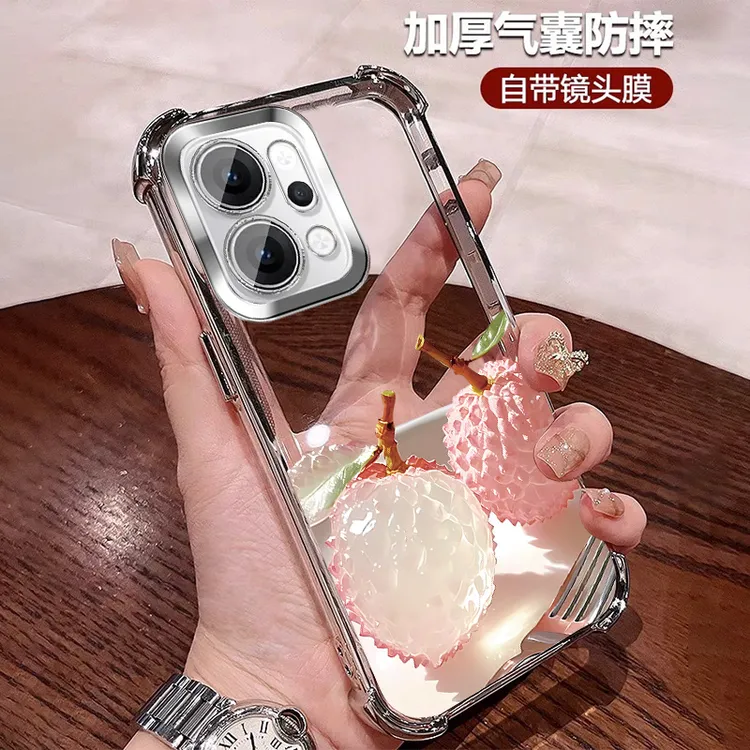 四角防摔适用opporeno14手机壳带镜头膜软壳透明全包14pro 公主风