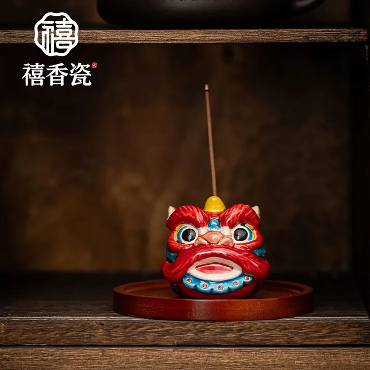 国潮狮子头香插摆件舞狮厦文创家居客厅桌面装饰品摆件伴手礼品