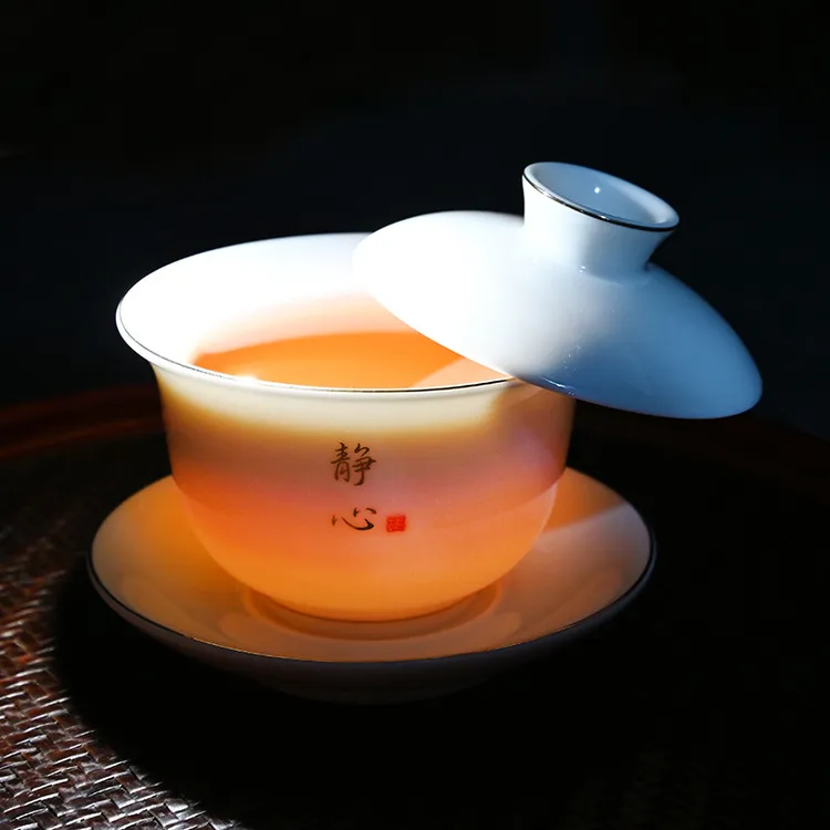 羊脂玉不烫手三才盖碗盖子单卖可悬停旋泡茶杯大号茶碗陶瓷茶盏