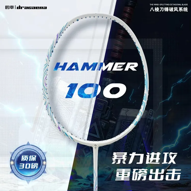 Dracaena/的幸高端系列锤子100全碳素强力进攻型羽毛球拍单拍