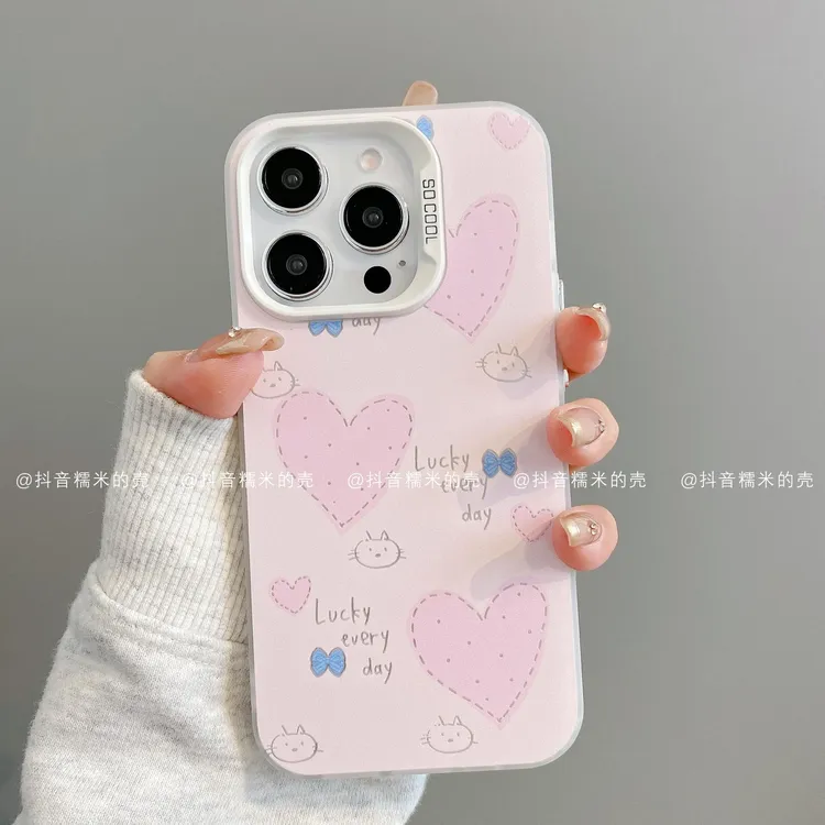 （苹果）磨砂彩银适用iphone16pro/15/14/13/12/11爱心猫头潮手机壳