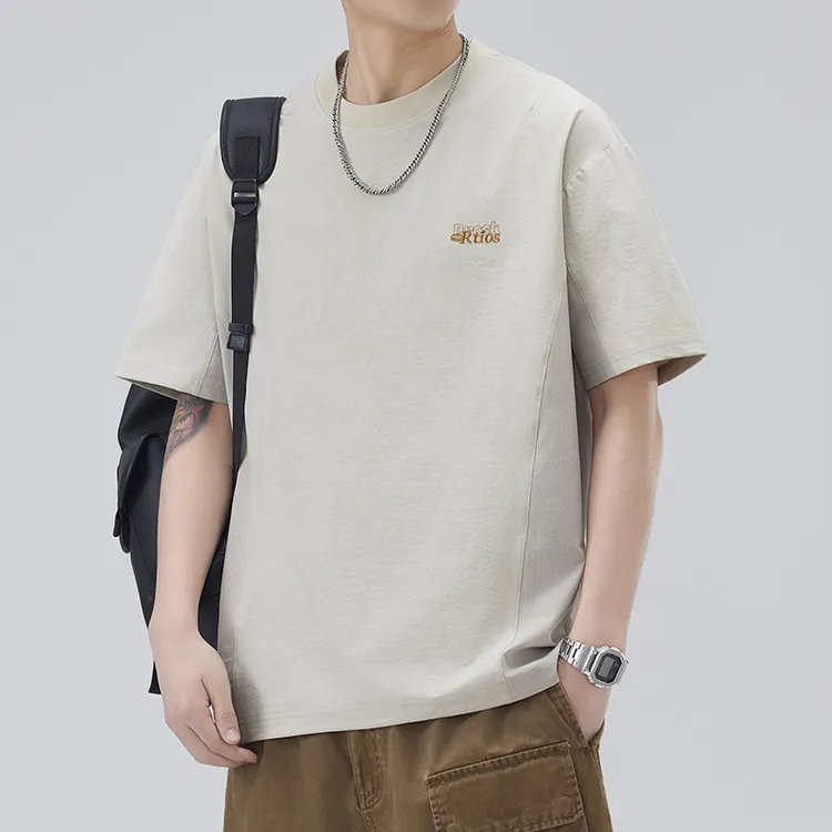 男士短袖T恤2025新款宽松圆领上衣青少年夏季薄款休闲透气体恤男
