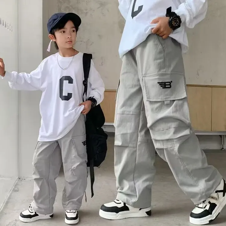 男童工装裤春秋款2025新款儿童春季裤子大童春装长裤男孩炸街痞帅