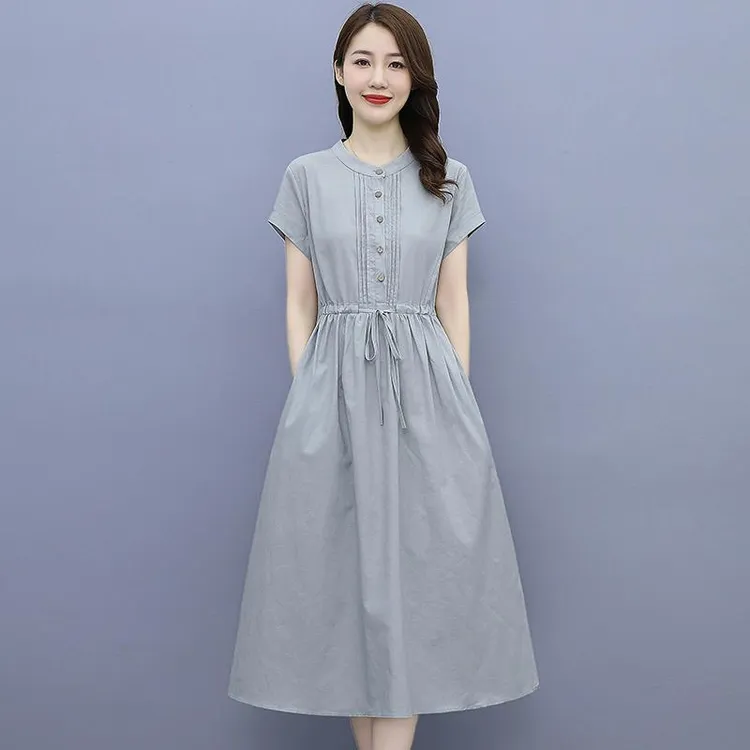 纯棉连衣裙女夏季2024新款全棉小个子气质高端轻奢高级感棉麻裙子