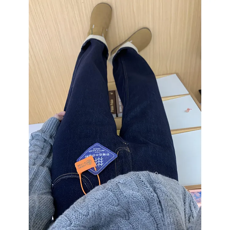 高腰丹宁蓝阔腿牛仔裤女2025秋季新款美式复古宽松显瘦百搭直筒裤