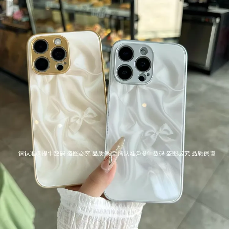 苹果/小米/华为/荣耀/OPPO/VIVO 流光蕾丝蝴蝶结金属漆玻璃手机壳