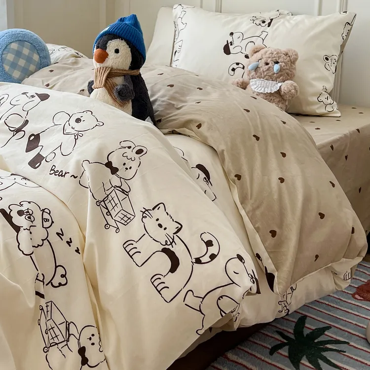 全棉床上四件套时尚萌宠儿童卡通纯棉被套床单学生宿舍三件套床品