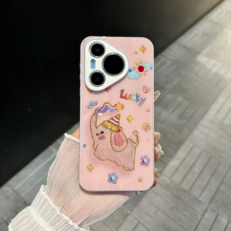苹果/华为/oppo/vivo/小米 油画小象适用pura70肤感玻璃手机壳