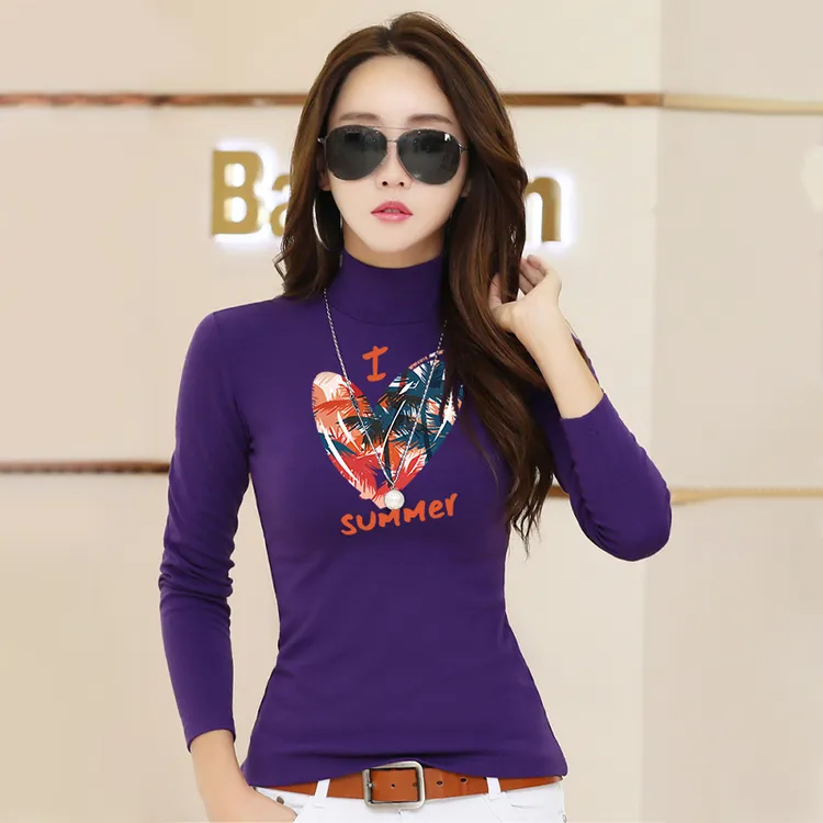 新款百搭T大码上衣气质弹力半高领长袖时尚显瘦修身舒适柔软透气