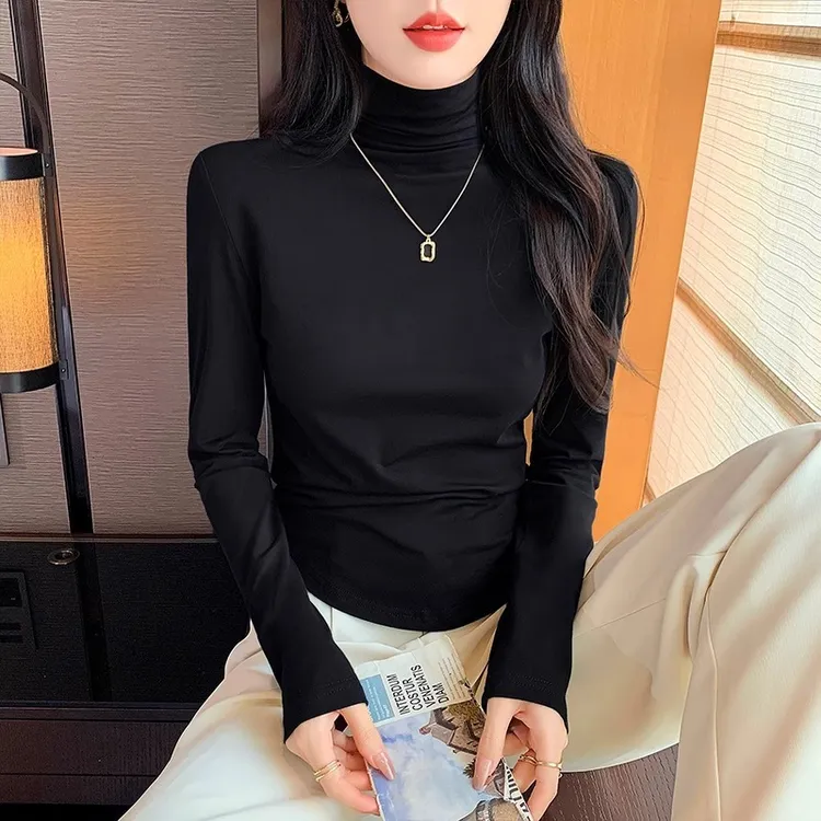 网红ins时尚百搭加绒显瘦紧身针织春秋秋冬长袖半高领打底衫内搭