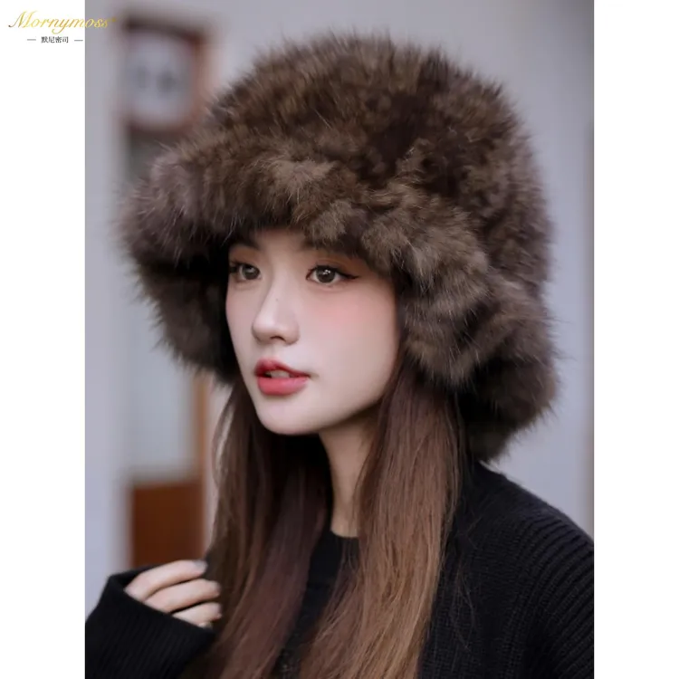 默尼密司品牌进口貂皮礼帽女2025秋冬季编织包头帽弹力渔夫帽子