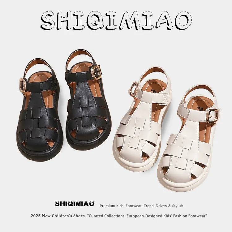 女童罗马沙滩鞋儿童鞋子2025新款夏款夏季女孩软底大童包头凉鞋