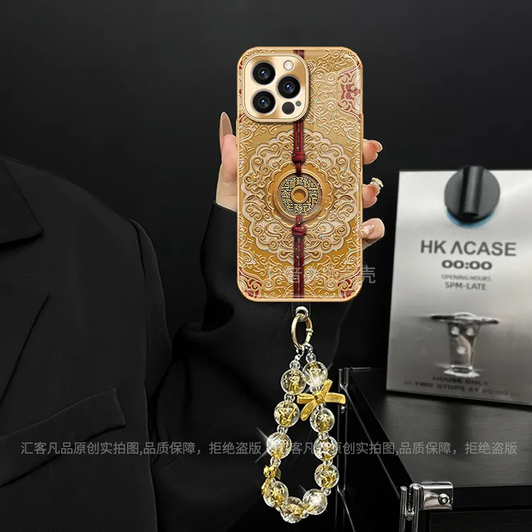 适用【苹果/oppo/华为/vivo/小米】电镀水凝壳花钱图腾防摔手机壳女