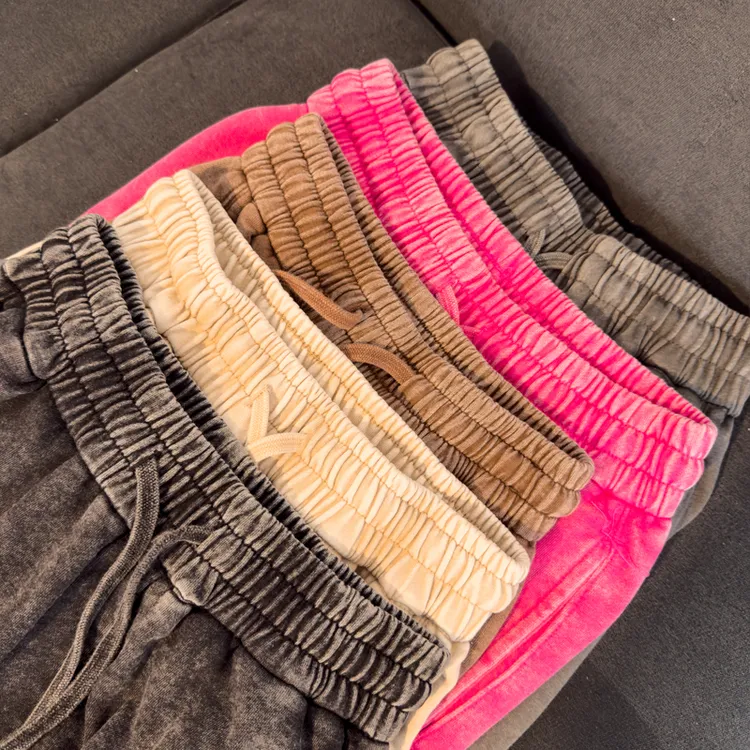 男女同款宽松舒适阔腿休闲裤做旧毛圈卫裤时尚复古简约松紧腰长裤