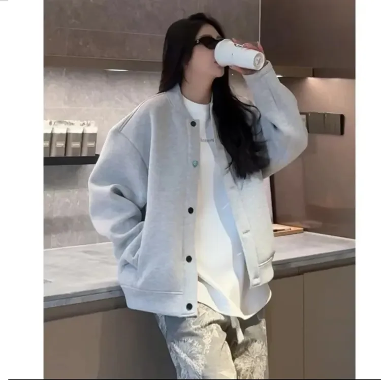 春秋潮流简约外套男士纽扣百搭休闲宽松时尚设计师款男女同款卫衣