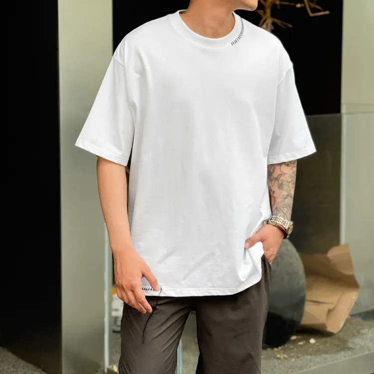小众手工缝线流苏设计高级感圆领短袖T恤男夏季休闲宽松半袖体恤