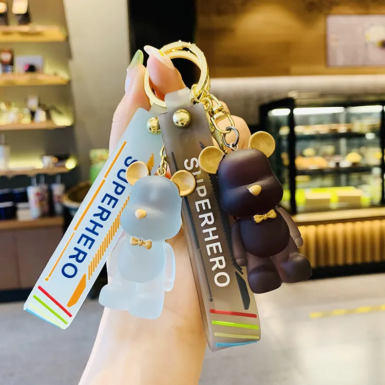 树脂卡通水晶领结熊可爱钥匙扣创意男女汽车书包钥匙挂件小礼品