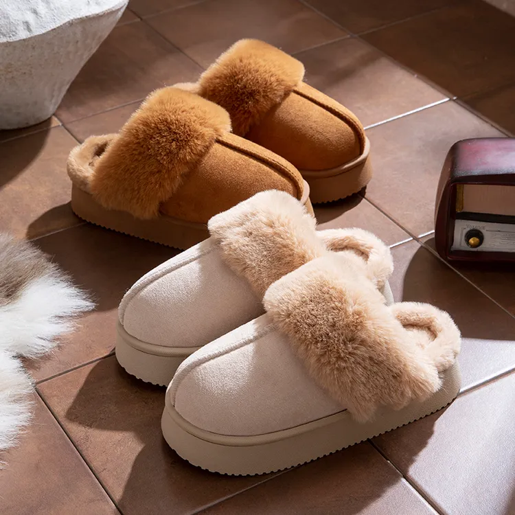 2025新款女雪地毛毛拖鞋棉拖鞋加绒靴居家秋冬厚底懒人棉拖