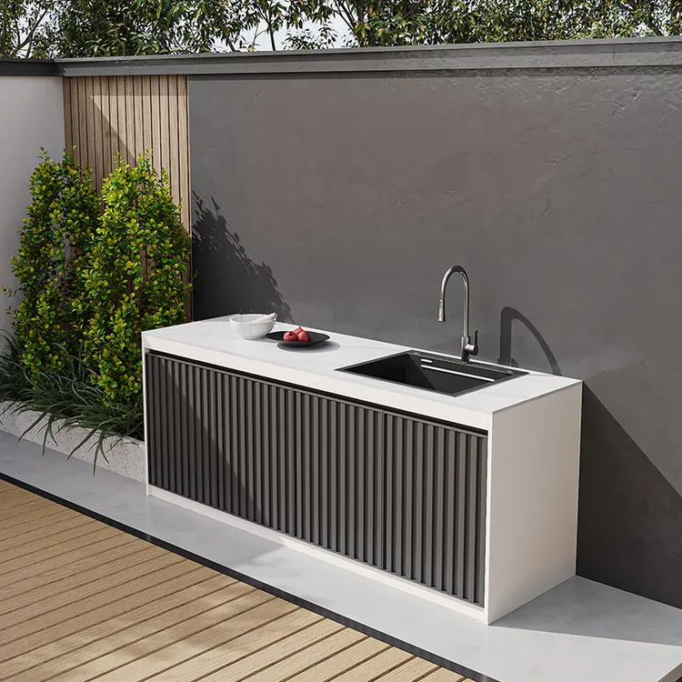 2025新款简约创意户外铝合金洗手台岩板洗手盆一体水槽别墅花园庭