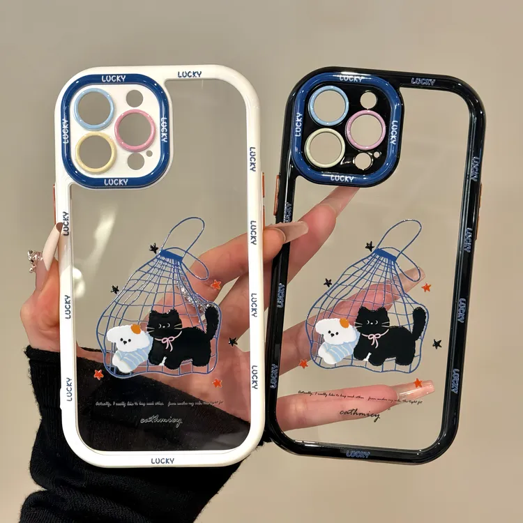 购物袋猫咪狗狗适用苹果16promax奶油卡通手机壳iphone15防摔华为