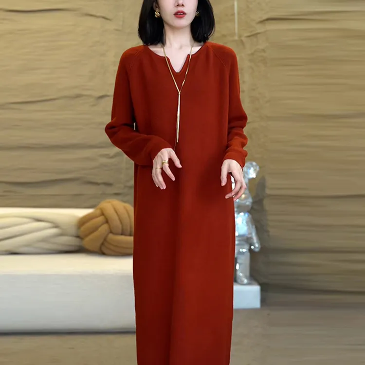 法式气质针织连衣裙女2025年秋季新款高端精致洋气宽松显瘦长裙子