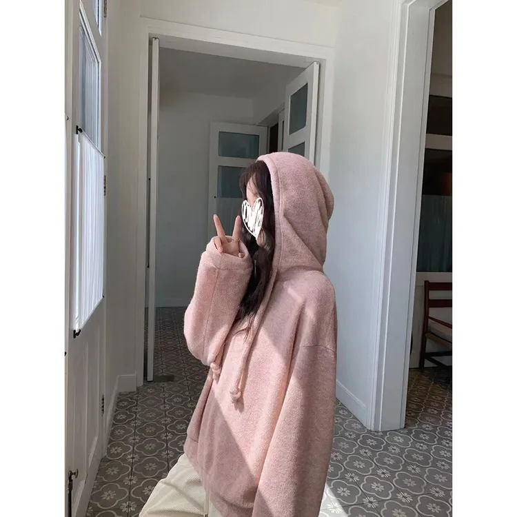 杂色毛圈针织 连帽廓形奶糯感卫衣