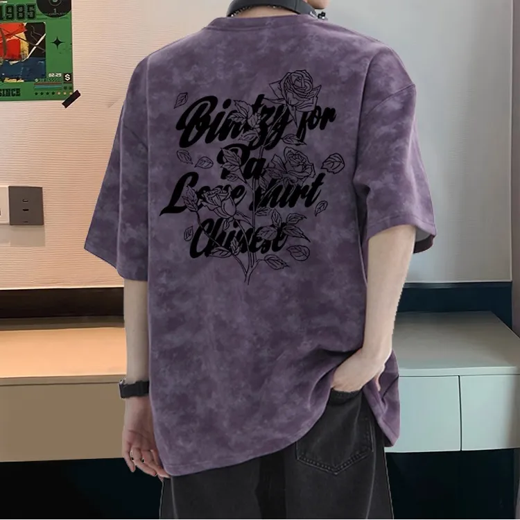 扎染纯棉短袖t恤男女同款宽松大码上衣美式复古潮牌情侣装半袖ins