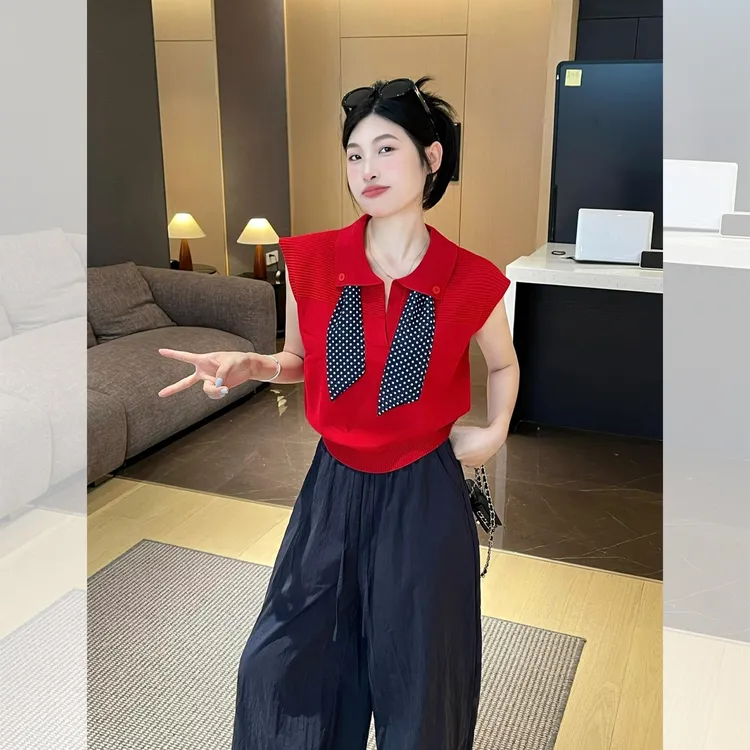 毛针织衫韩系常规短袖撞色设计感包袖拼接洋气女夏季上衣减龄短款