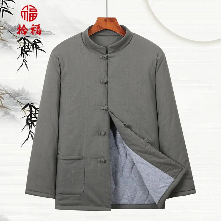 唐装男士秋冬款棉麻外套中式加厚立领保暖休闲棉服上衣中国风复古
