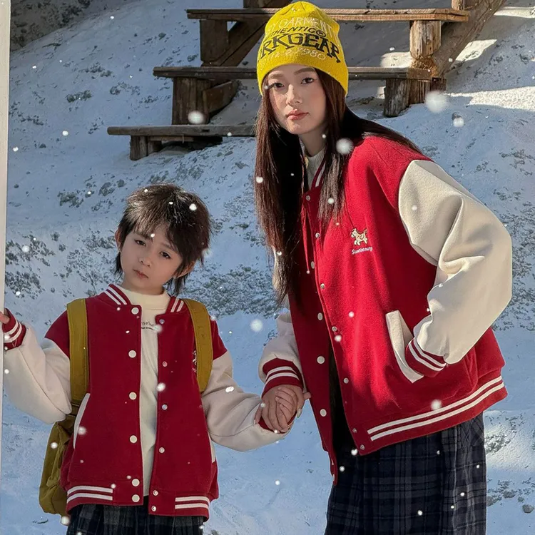 马年亲子装外套一家三口2026新款新年过年保暖秋冬母子母女棒球服