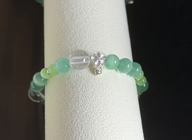绿色水晶琉璃猫眼银饰手串优雅品质女礼物个性时尚百搭ins森系新