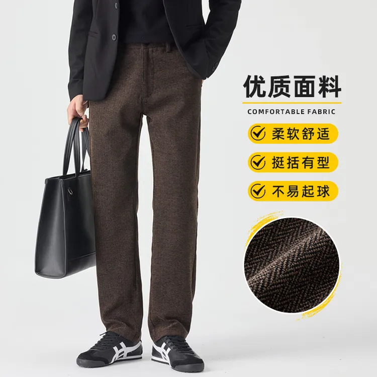 2025高端轻奢休闲裤男字母秋冬款雪尼尔男士修身直筒裤保暖刺绣