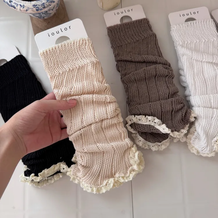 新款LOR花边双针堆堆袜套秋冬粗针重工y2k甜美腿套百搭纯色袜子女