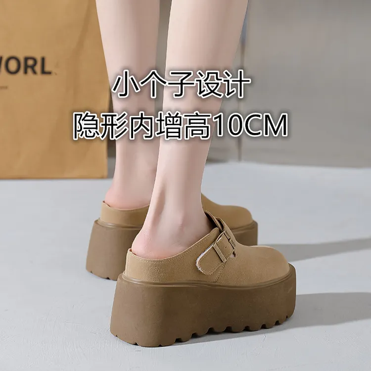 内增高勃肯鞋女2025春新款外穿厚底博肯包头半拖鞋懒人一脚蹬女鞋