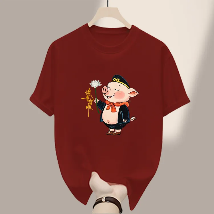 新中式创意国潮纯棉圆领男士短袖T恤夏季百搭时尚印花圆领半袖男t